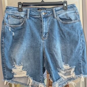 Judy Blue Medium Wash Distressed Denim Shorts